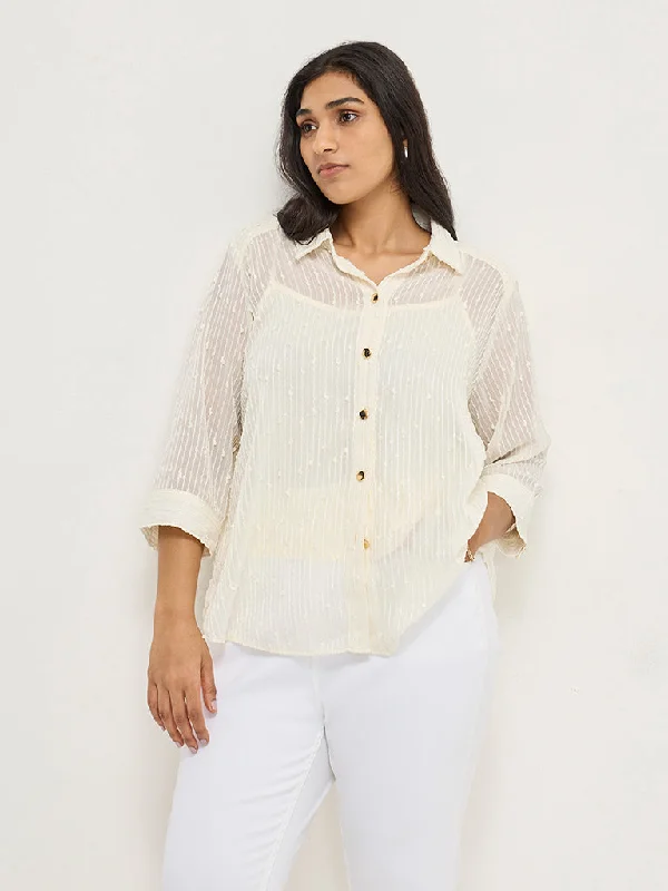 Gia Cream Embroidered Shirt with Camisole Casual Formal Business