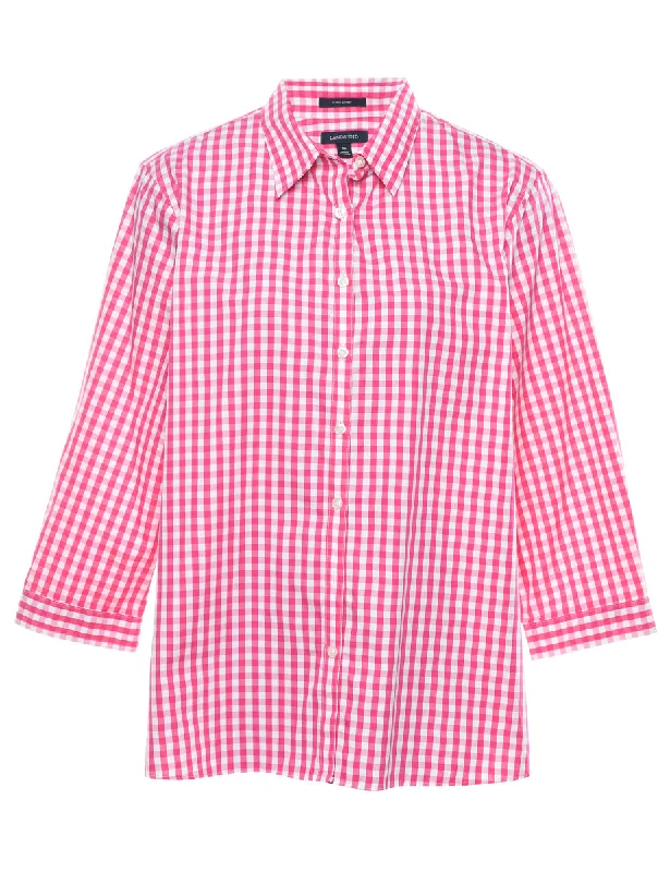 Gingham Pattern Pink & White Shirt - XL Ribbed Striped Patterned