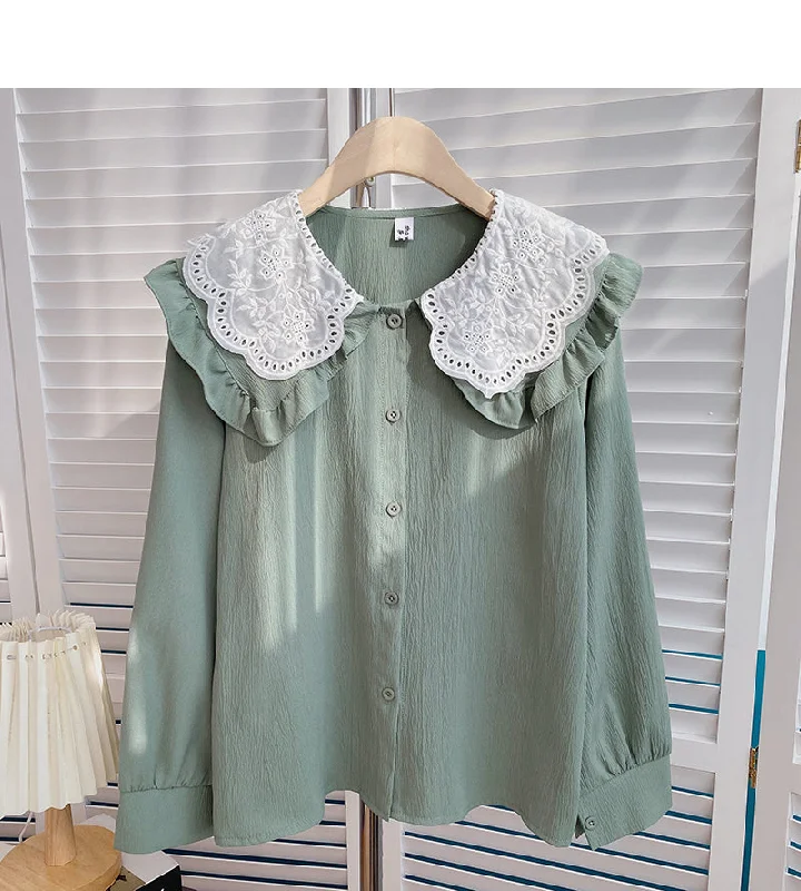 Lace doll neck Vintage age reducing shirt  6403 Hooded Caped Shawl Collar