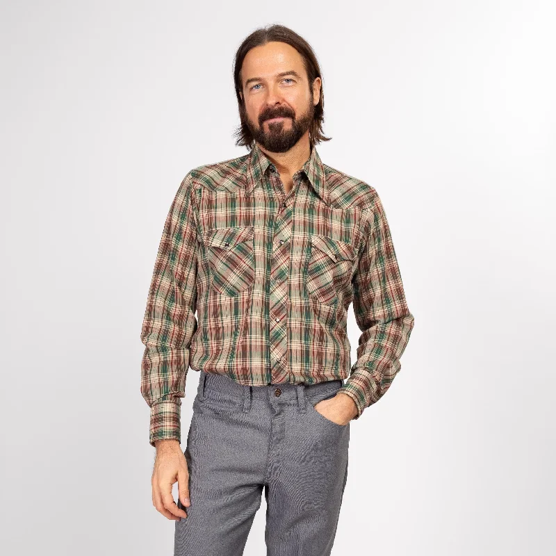 Large 70s Wrangler Green & Brown Plaid Pearl Snap Western Shirt Oversized T-Shirt Spandex breathable Large 70s Wrangler Green & Brown Plaid Pearl Snap Western Shirt Oversized T-Shirt Spandex breathable