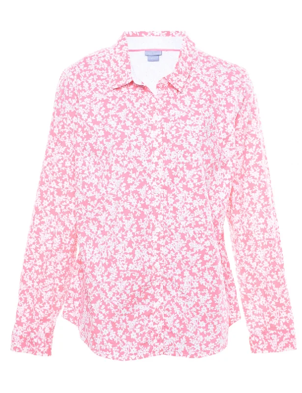 Laura Scott Pink & White Floral Shirt - XL Houndstooth Herringbone Solid