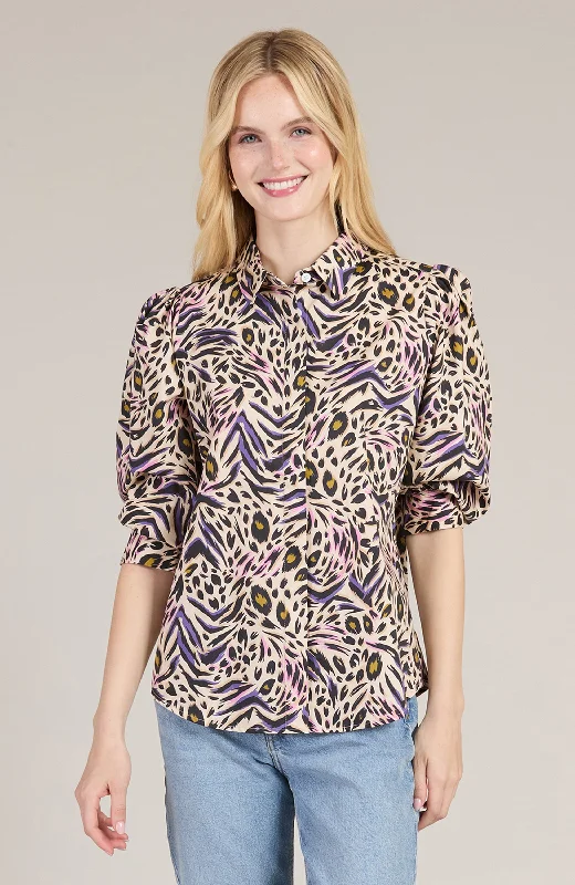 Lawson Colorful Animal Shirt - Colorful Animal Collared Crew Neck Turtle Neck