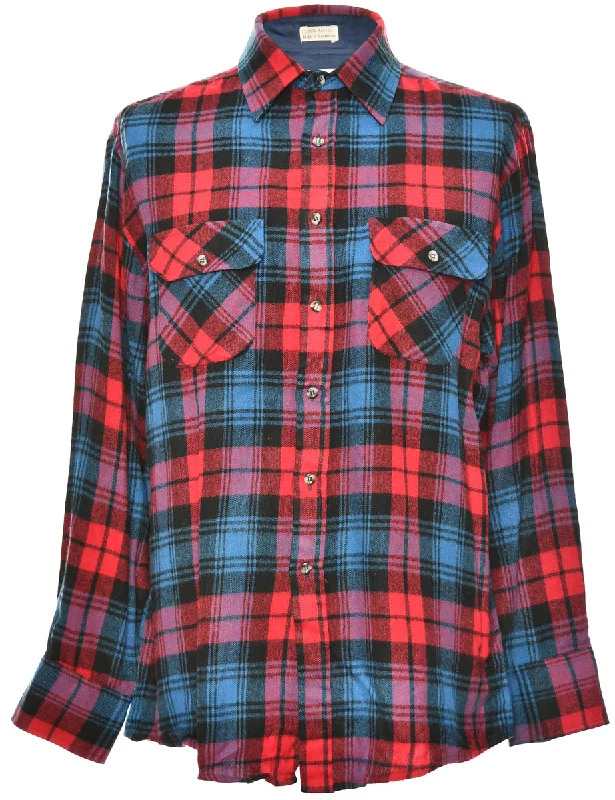 Long Sleeved Red Checked Shirt - L Lace Blend Ribbed Blend Corduroy Blend