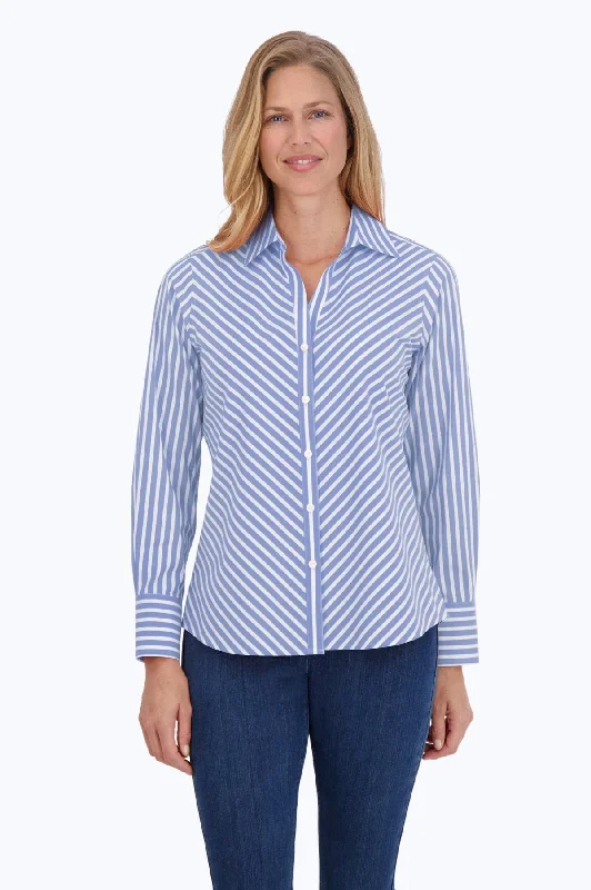 Mary Stretch No Iron Stripe Shirt Machine Wash Dry Clean Hand Wash