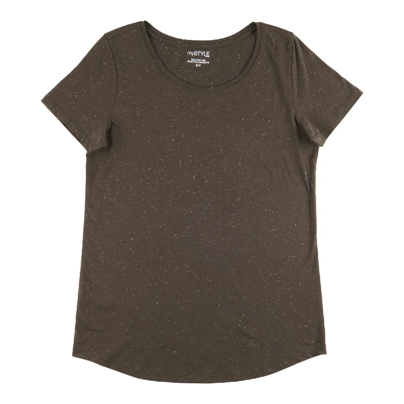 mySTYLE Women's Scoop Neck Relaxed Speckled T-Shirt Front Pockets Side Pockets Patch Pockets