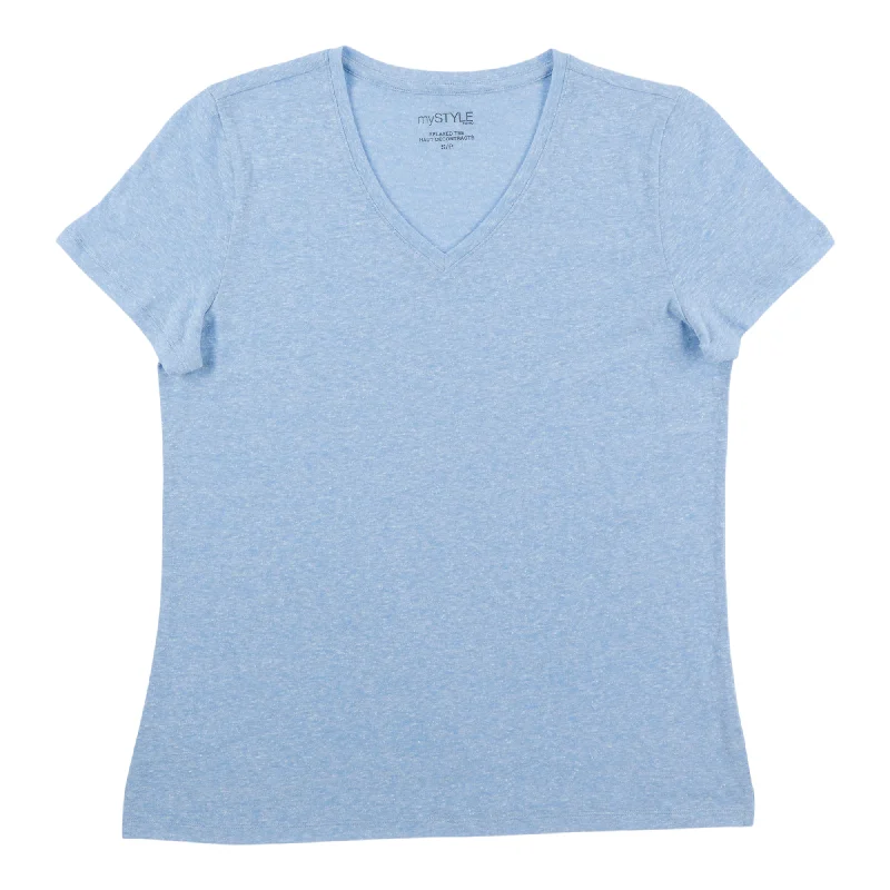 mySTYLE Women's Seasonal Relaxed V-Neck Nubby T-Shirt Chenille Blend Fleece Blend Nylon Blend