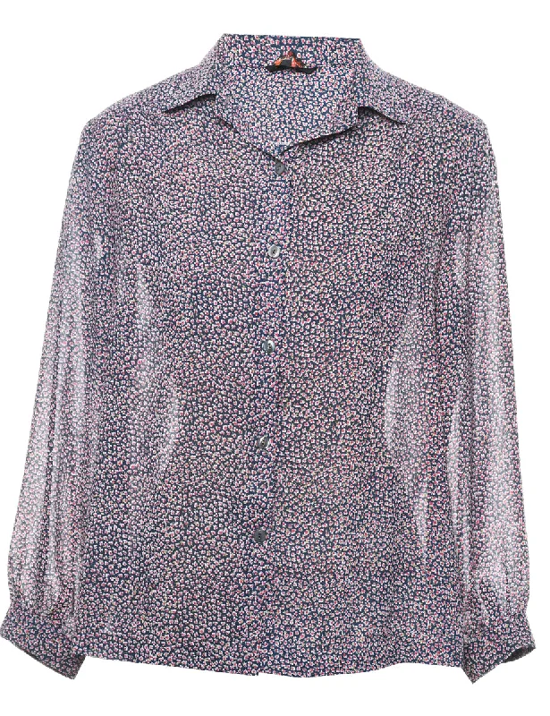 Navy & Red Semi-Sheer Shirt - L Embroidered Appliqued Beaded