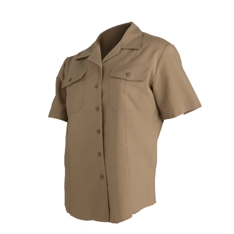 NAVY Women's Shirt - Khaki Poly Wool Collared T-Shirt Boat Neck A-Line