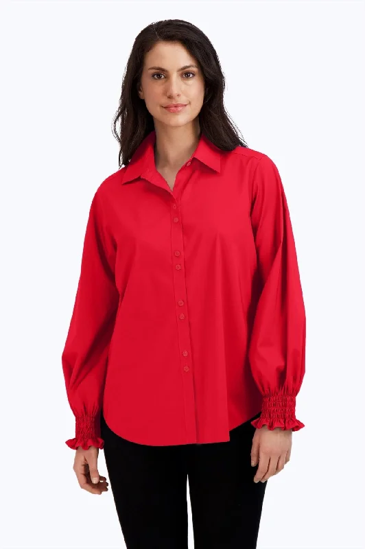 Olivia Long Sleeve Stretch No Iron Shirt Denim Fabric Leather Fabric Suede Fabric