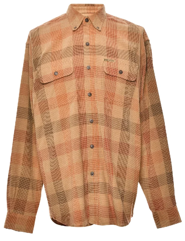 Orange & Light Brown Checked Shirt - M Anti-Pilling Machine Wash Handmade