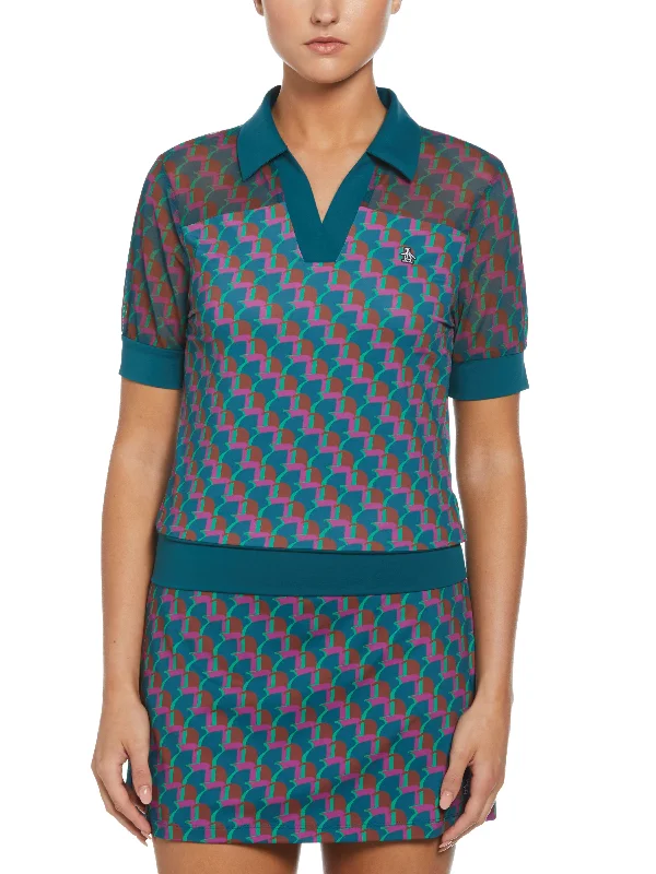 Women's Penguin Print Shirt Collared T-Shirt Boat Neck A-Line