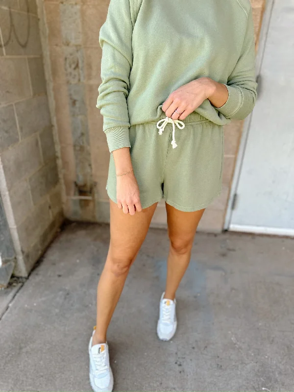 Perfect White Tee | Layla Sweatshorts - Oil Green Chenille Blend Fleece Blend Nylon Blend Perfect White Tee | Layla Sweatshorts - Oil Green Chenille Blend Fleece Blend Nylon Blend