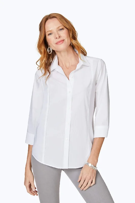 Piping Detail Stretch No Iron 3/4 Sleeve Shirt Print Jacquard Patchwork