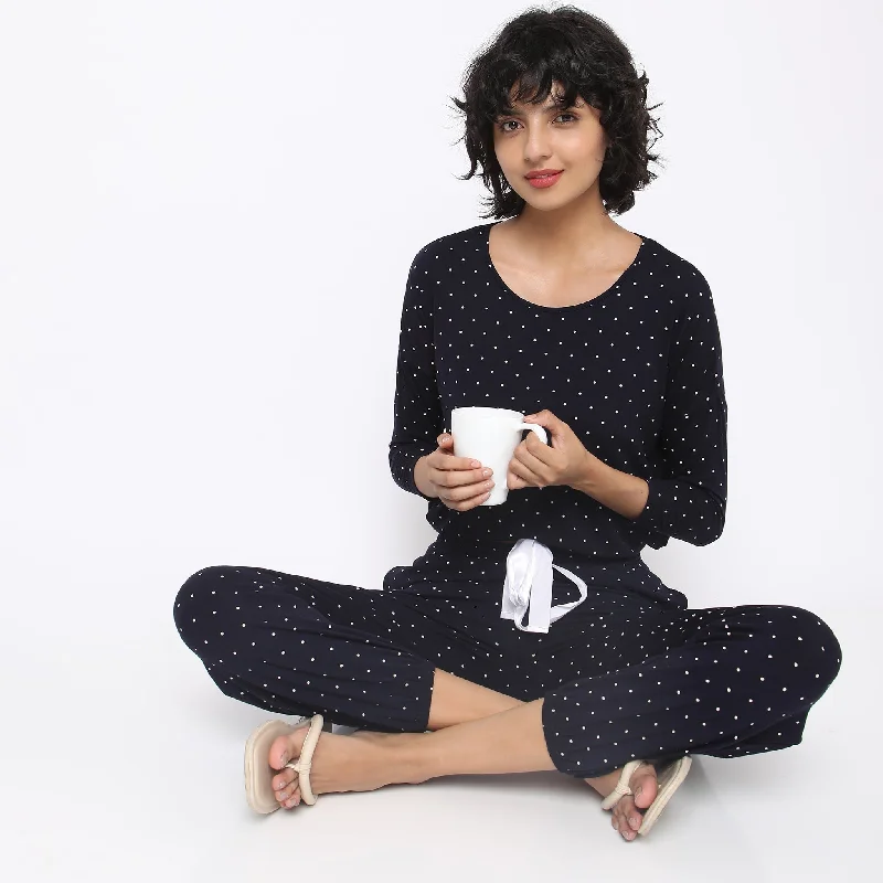 Regular Fit Printed T-shirt with Joggers Sleepwear Set Lace Blend Ribbed Blend Corduroy Blend