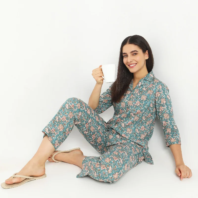 Regular Fit Printed T-shirt with Pyjama Sleepwear Set Solid Print Embellished