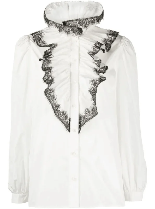 ruffle-detail long-sleeve shirt Mesh Blend Leather Blend Suede Blend