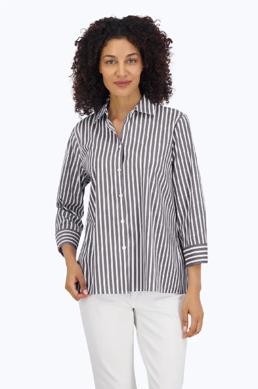 Sandra Stretch No Iron Stripe Shirt Fleece Nylon Spandex