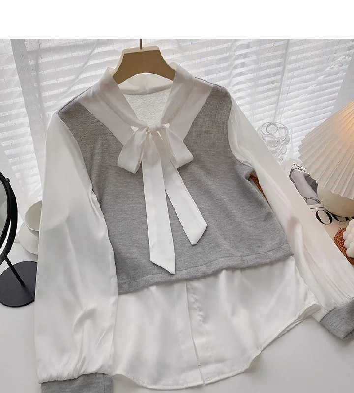 Shirt Female Minority lace up long sleeve stitching fake two pieces 6320 Asymmetrical Pockets Print Shirt Female Minority lace up long sleeve stitching fake two pieces 6320 Asymmetrical Pockets Print