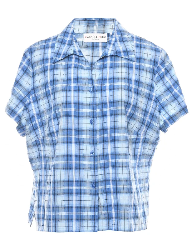 Short Sleeve Blue Classic Checked Shirt - XL Layered Multi-layer Single Layer