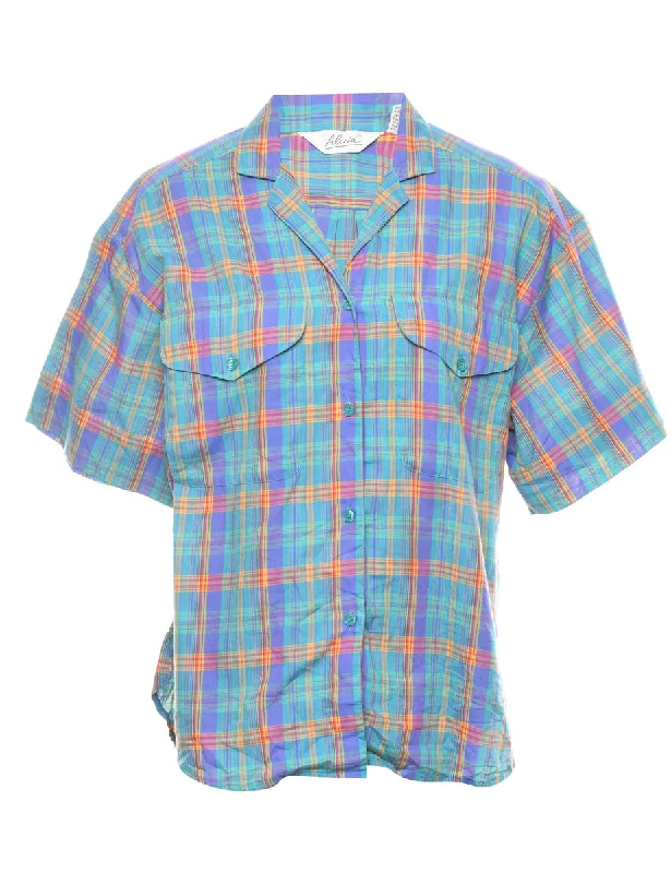 Short-Sleeve Checked Multi-Colour Shirt - L Modern Contemporary Chic