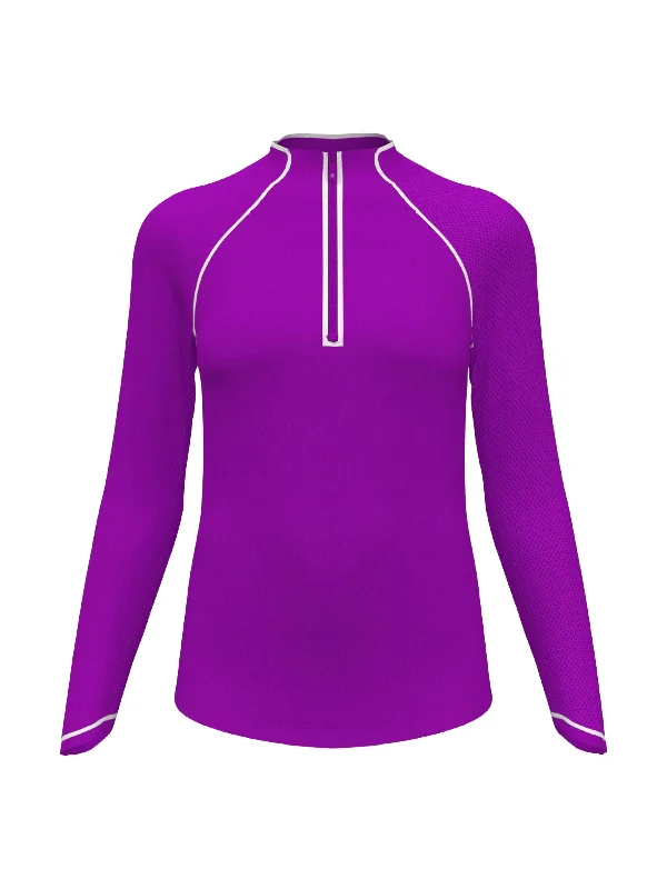 Women's Solid Long Sleeve Tennis Shirt with Sun Protection Ribbed Striped Patterned