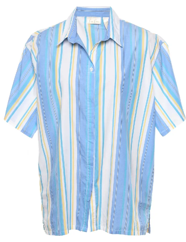 Striped Blue & Yellow Shirt - XL Oversized T-Shirt Spandex breathable