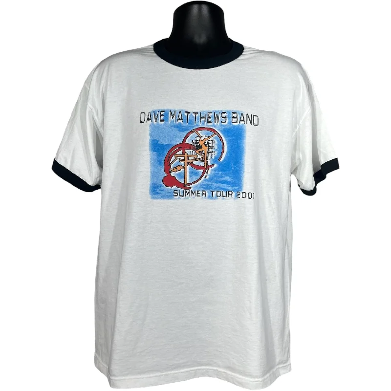 Vintage Dave Matthews Band Summer Tour Ringer Tee 2001 Collared Crew Neck Turtle Neck