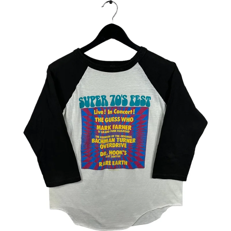Vintage Super 70's Fest Tour Long Sleeve Tee Oversized T-Shirt Spandex breathable