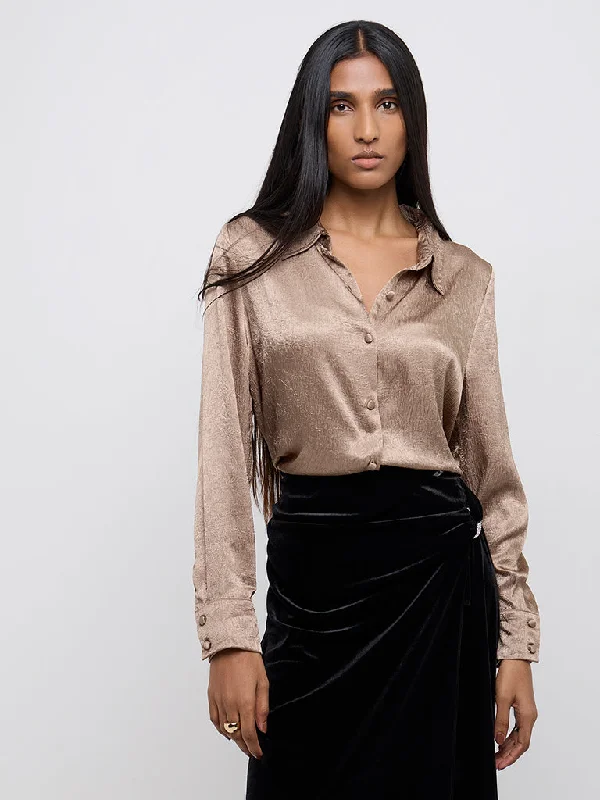 Wardrobe Rose Gold Self-Textured Shirt Iron Safe Non-Iron Wrinkle Free