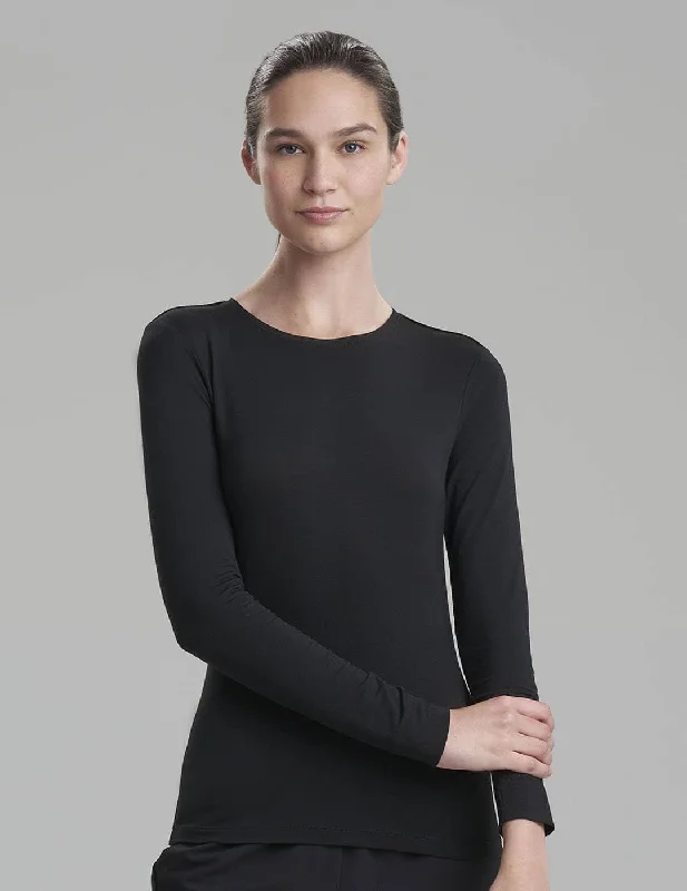 Womens Luxe Long Sleeve Underscrub Shirt - Black Handmade Hand-knitted Hand-woven