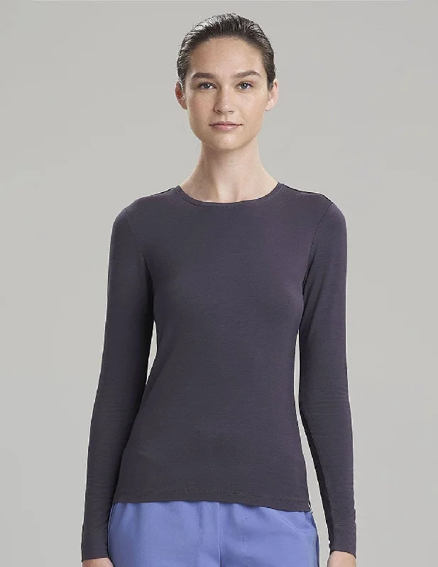 Womens Luxe Long Sleeve Underscrub Shirt - Gray Rayon Velvet Corduroy
