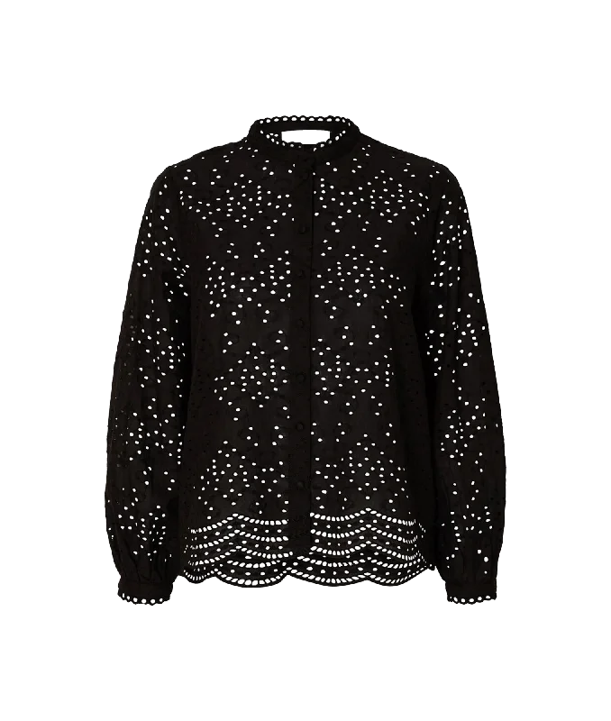 Broderie Anglaise Shirt - Black Nylon Fabric Polyester Fabric Spandex Fabric