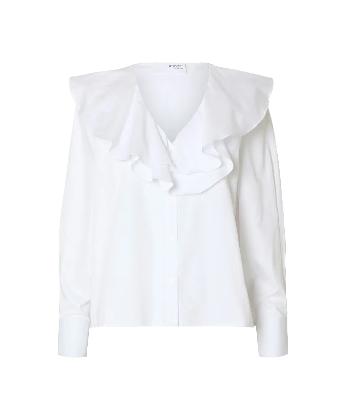 Ruffled Shirt - White Wool Fabric Cashmere Fabric Tweed Fabric