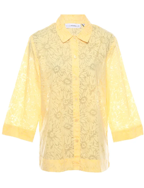 Yellow Floral Shirt - L Striped Floral Plaid